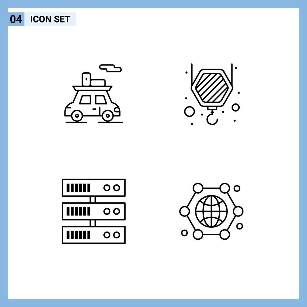 paquete de 4 signos y símbolos de colores planos de línea de relleno modernos para medios de impresión web, como elementos de diseño de vectores editables de conexión de gancho de vehículo de servidor de camión