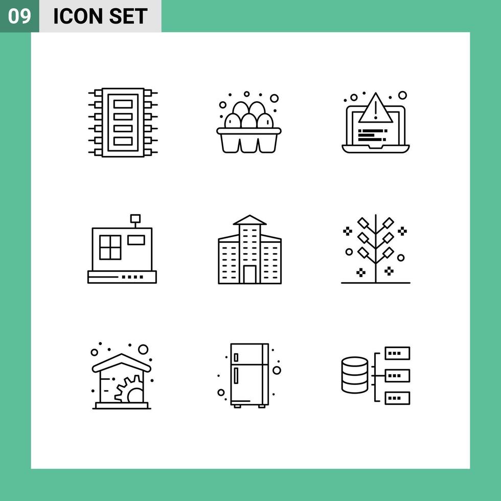 Mobile Interface Outline Set of 9 Pictograms of city e supermarket commerce web Editable Vector Design Elements