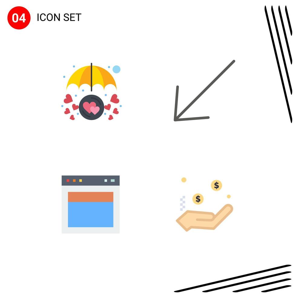 Group of 4 Flat Icons Signs and Symbols for heart layout protection down web Editable Vector Design Elements