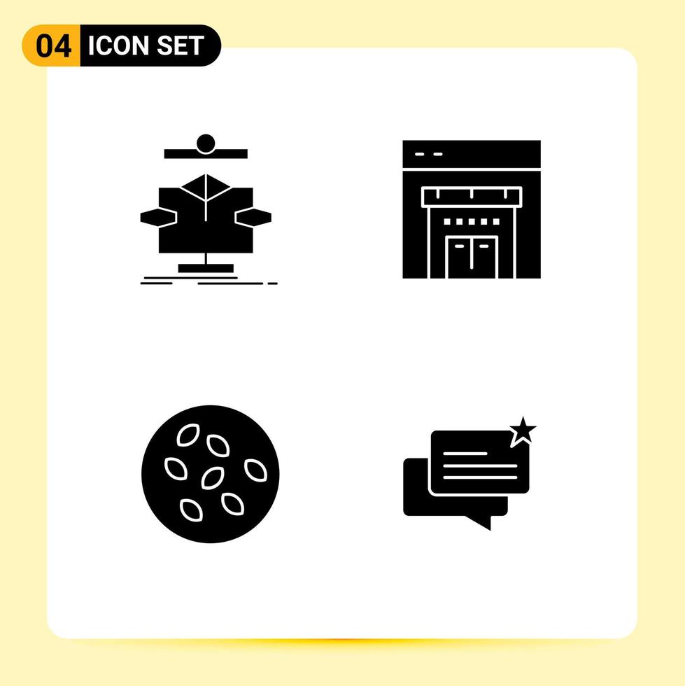 4 glifos sólidos vectoriales temáticos y símbolos editables del diagrama de sésamo del algoritmo almacenan elementos de diseño vectorial editables seamus vector