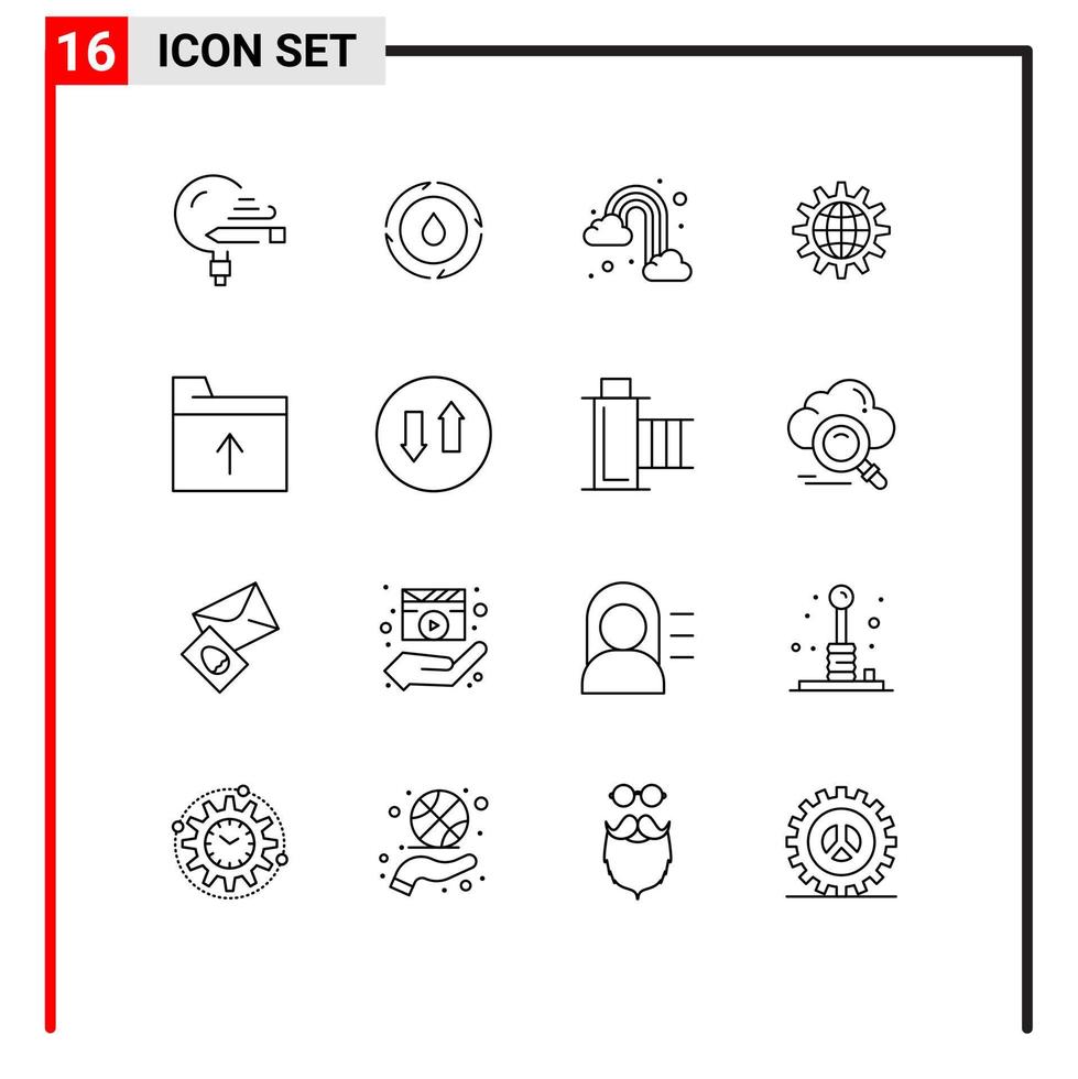 Modern Set of 16 Outlines Pictograph of gear develop nature business cloud Editable Vector Design Elements