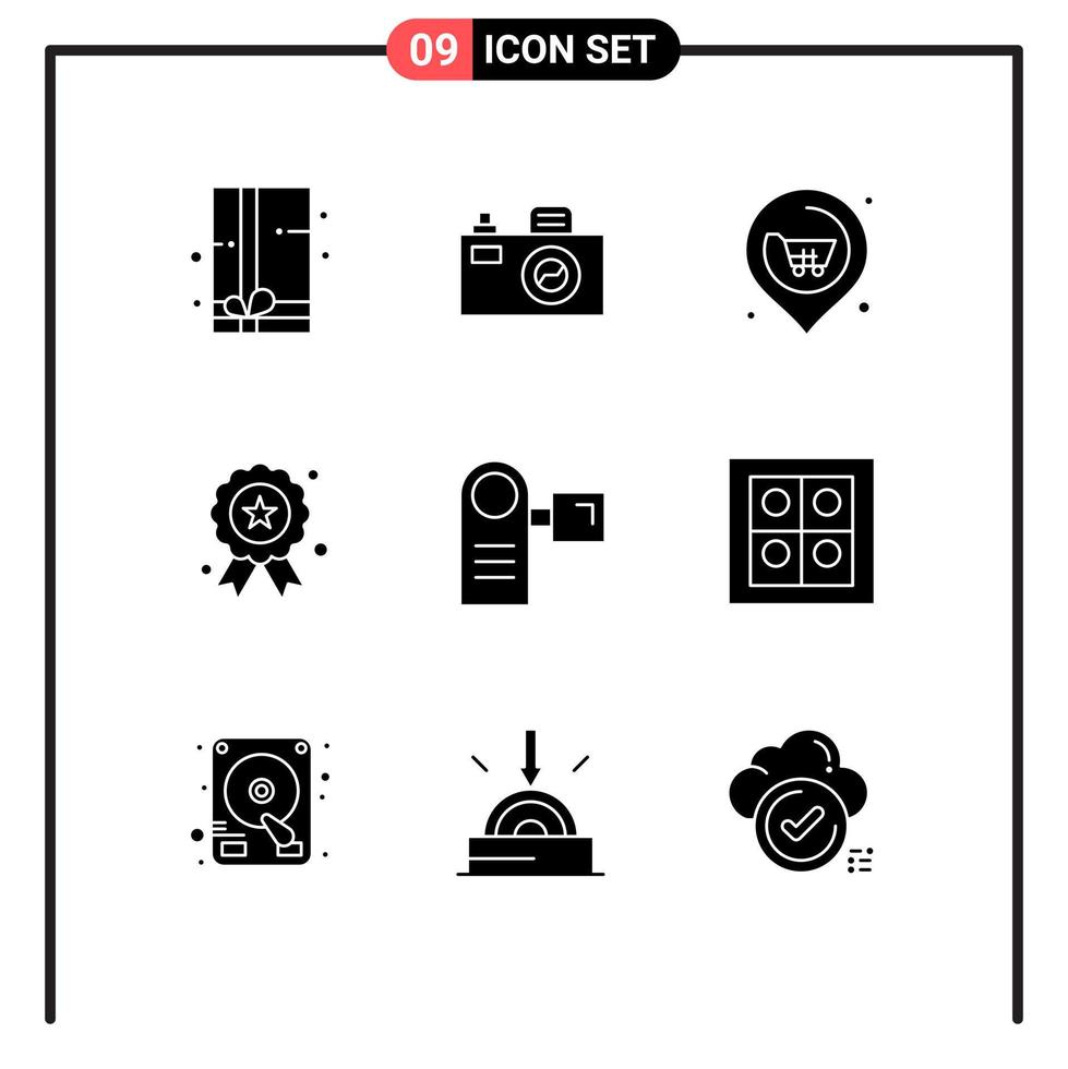 Universal Icon Symbols Group of 9 Modern Solid Glyphs of electronic devices real camcorder independence day Editable Vector Design Elements