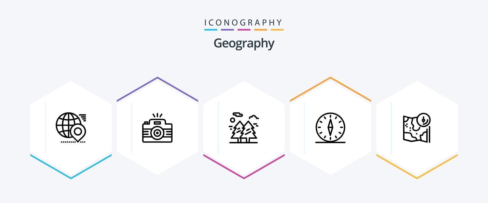 paquete de iconos de 25 líneas de geografía que incluye dirección. GPS. fotografía. parque. naturaleza vector