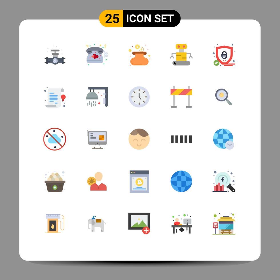 25 Universal Flat Color Signs Symbols of back to school security cash protection robot Editable Vector Design Elements