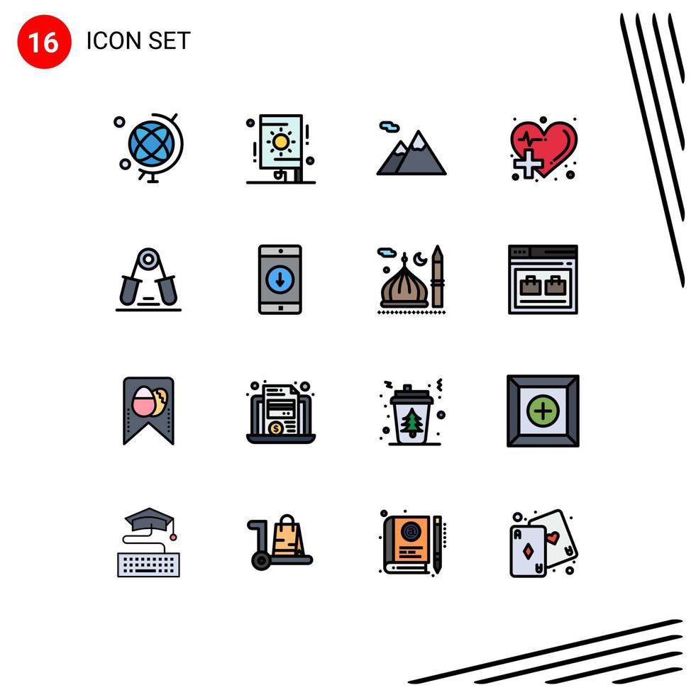 Set of 16 Modern UI Icons Symbols Signs for wrist grip mountain heart health care Editable Creative Vector Design Elements