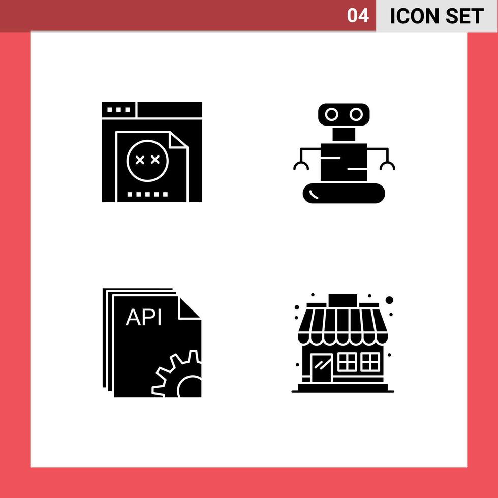 paquete de interfaz de usuario de 4 glifos sólidos básicos de error desarrollador exoesqueleto api mercado elementos de diseño vectorial editables vector
