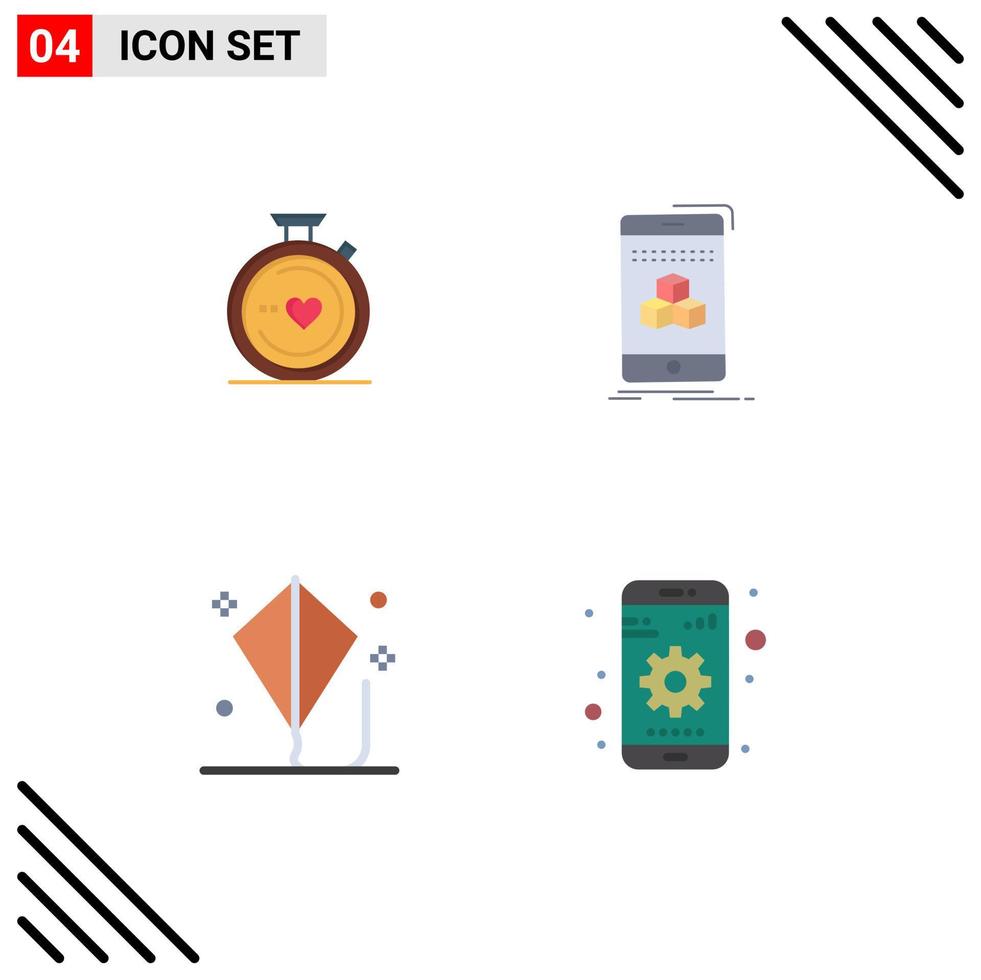 Modern Set of 4 Flat Icons and symbols such as compass fun wedding smartphone play Editable Vector Design Elements