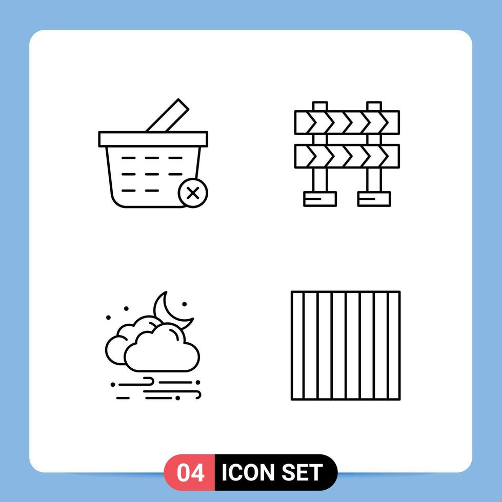 4 Thematic Vector Filledline Flat Colors and Editable Symbols of basket moon barricade weather food Editable Vector Design Elements