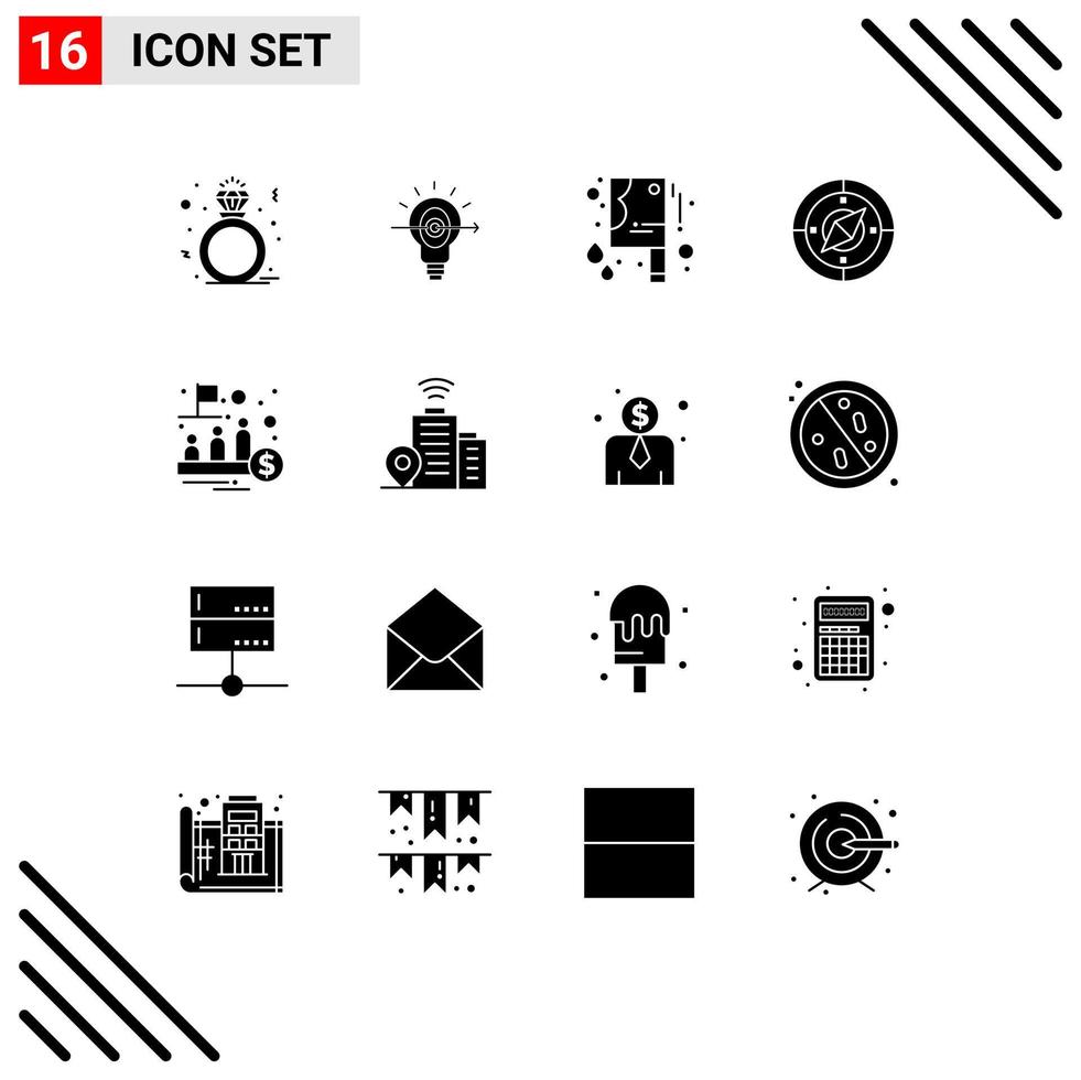 16 User Interface Solid Glyph Pack of modern Signs and Symbols of management fund bloody knife location navigator Editable Vector Design Elements