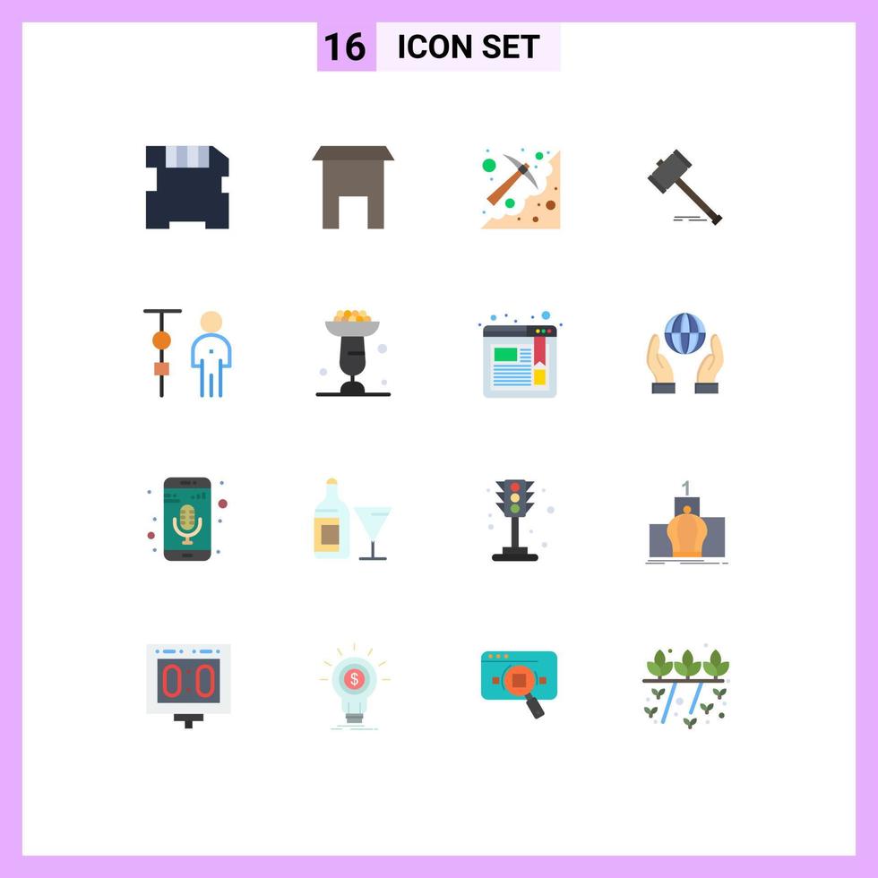 Set of 16 Modern UI Icons Symbols Signs for law gavel digging court action Editable Pack of Creative Vector Design Elements