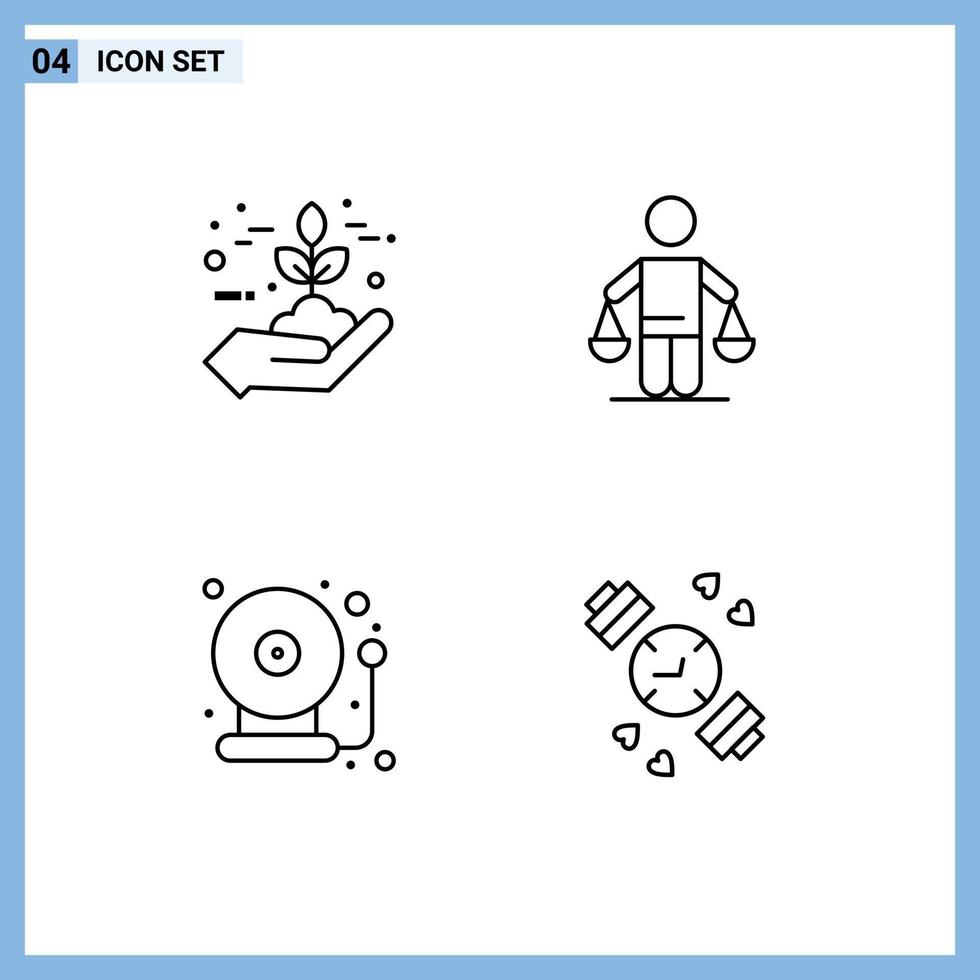 Set of 4 Vector Filledline Flat Colors on Grid for protection law green conclusion bell Editable Vector Design Elements