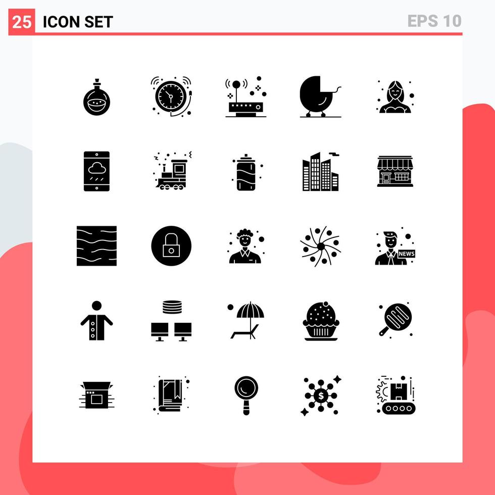 Pictogram Set of 25 Simple Solid Glyphs of avatar carriage watch buggy network Editable Vector Design Elements