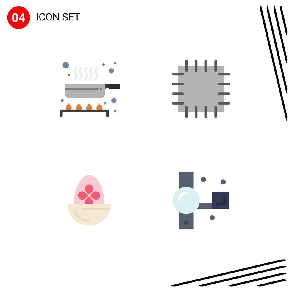 4 User Interface Flat Icon Pack of modern Signs and Symbols of cook food kitchen boiled egg camera Editable Vector Design Elements
