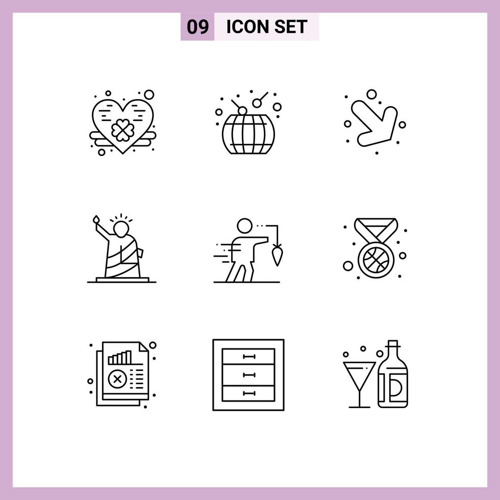 Modern Set of 9 Outlines and symbols such as extrinsic aspiration down usa of Editable Vector Design Elements