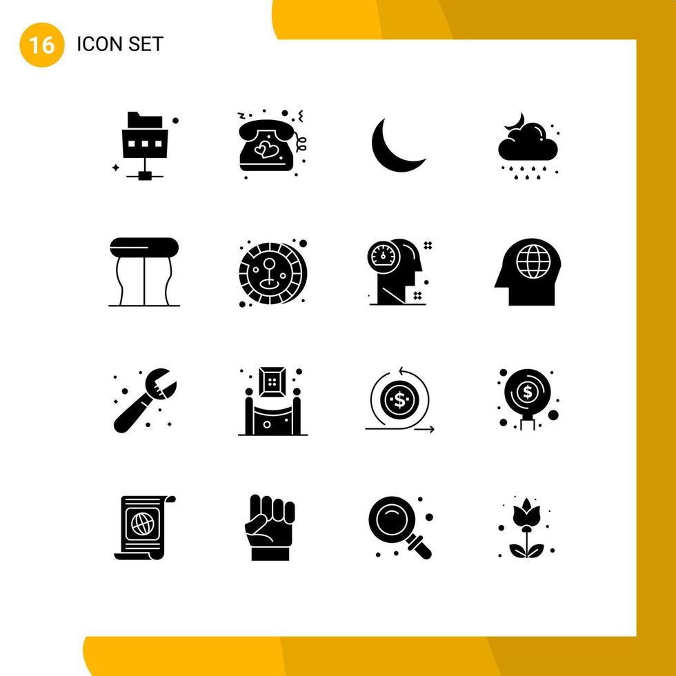 Set of 16 Modern UI Icons Symbols Signs for interior moon night weather drop Editable Vector Design Elements