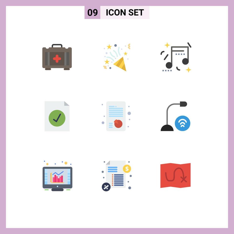 Group of 9 Modern Flat Colors Set for computers report music management selected Editable Vector Design Elements