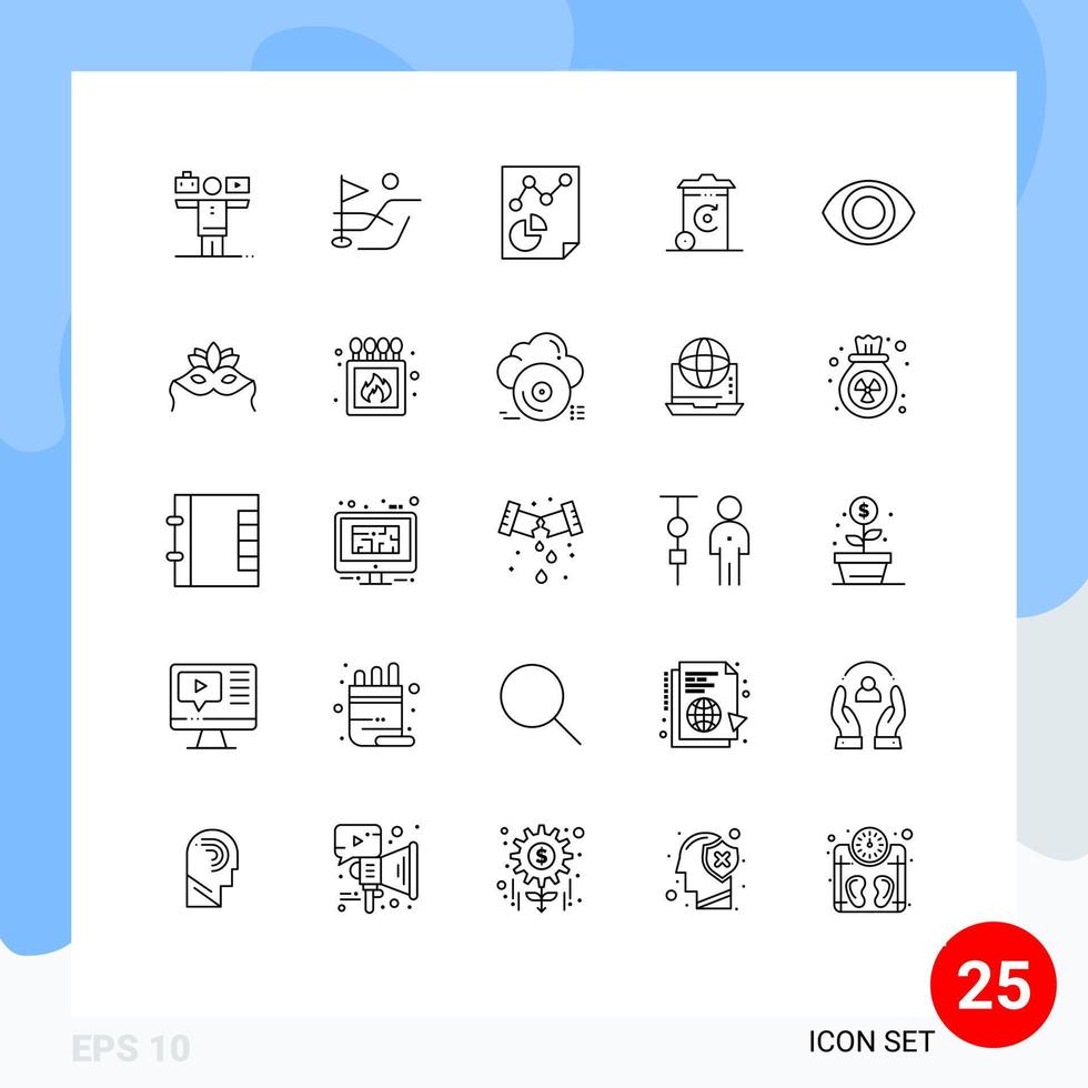 Pictogram Set of 25 Simple Lines of mask eye page recycilben recycling Editable Vector Design Elements
