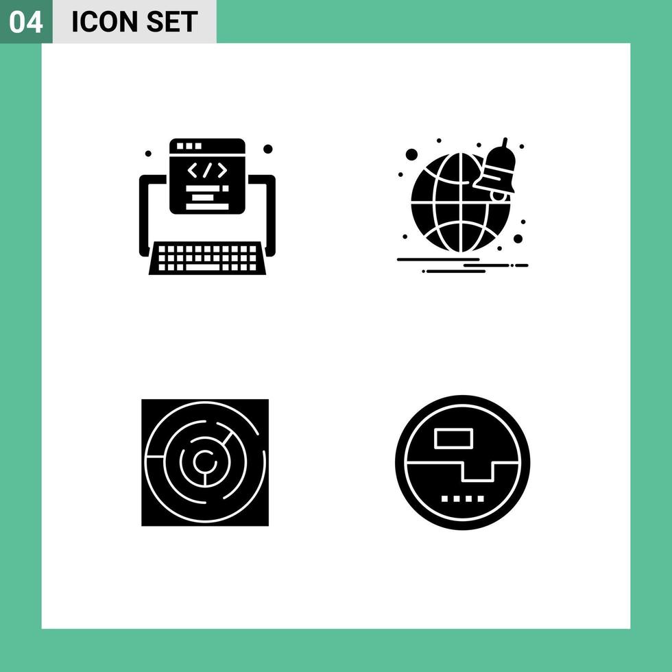 Set of 4 Vector Solid Glyphs on Grid for code strategy web website point Editable Vector Design Elements