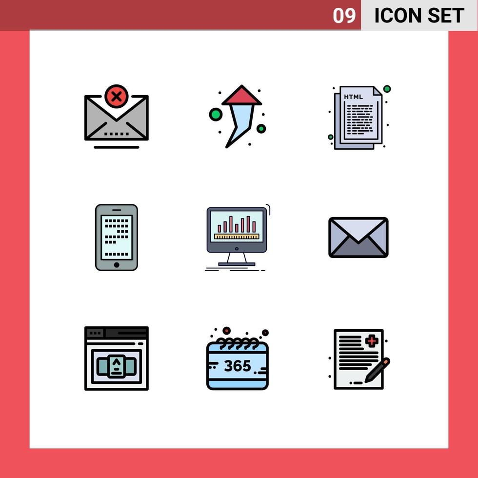 9 Thematic Vector Filledline Flat Colors and Editable Symbols of processing coding design cell mobile Editable Vector Design Elements