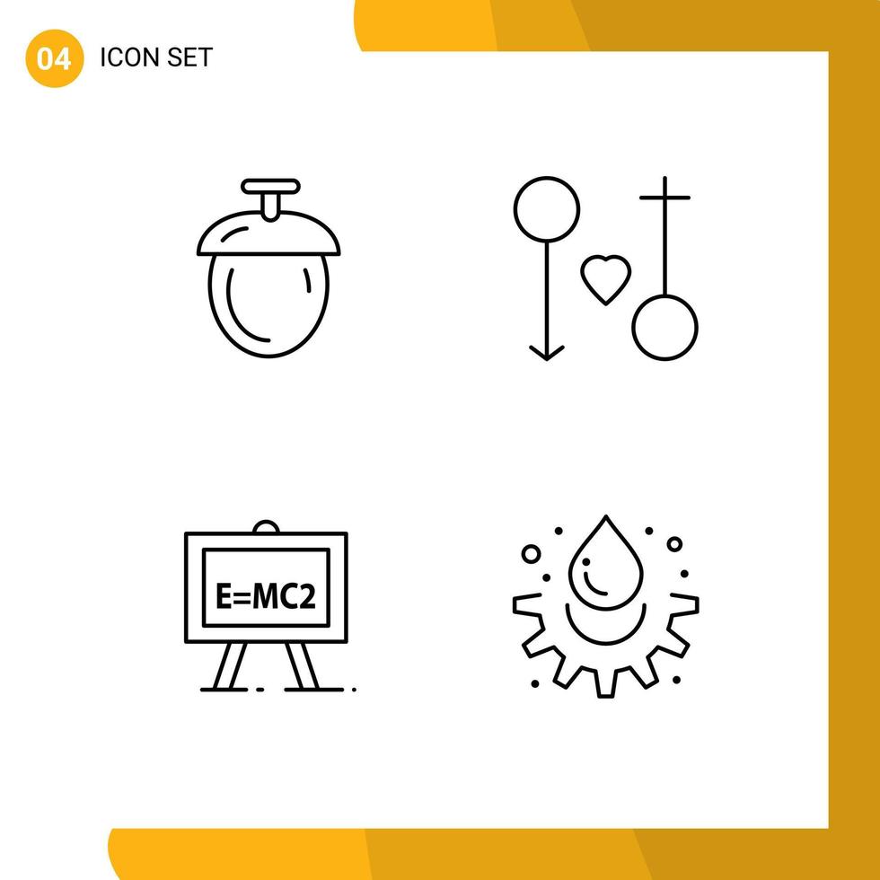 Mobile Interface Line Set of 4 Pictograms of forest formula female marriage science formula Editable Vector Design Elements