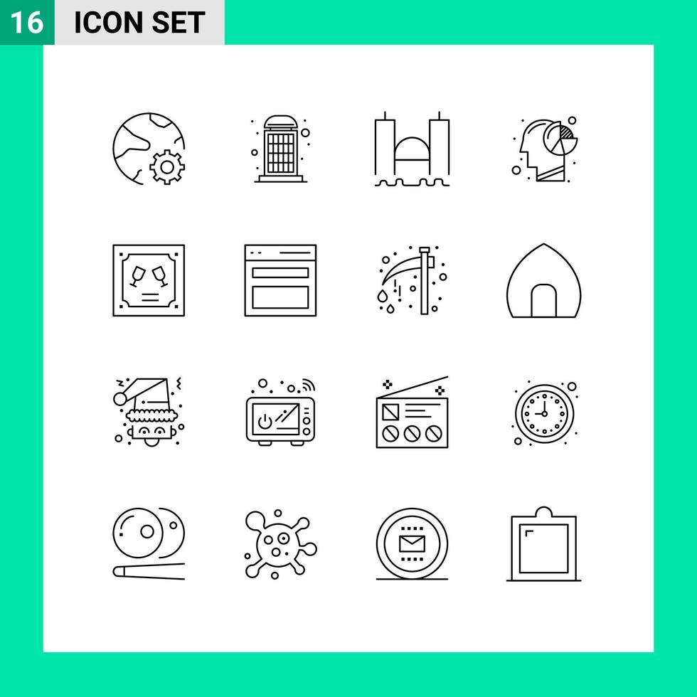 16 Universal Outline Signs Symbols of human graph call analysis industrial Editable Vector Design Elements