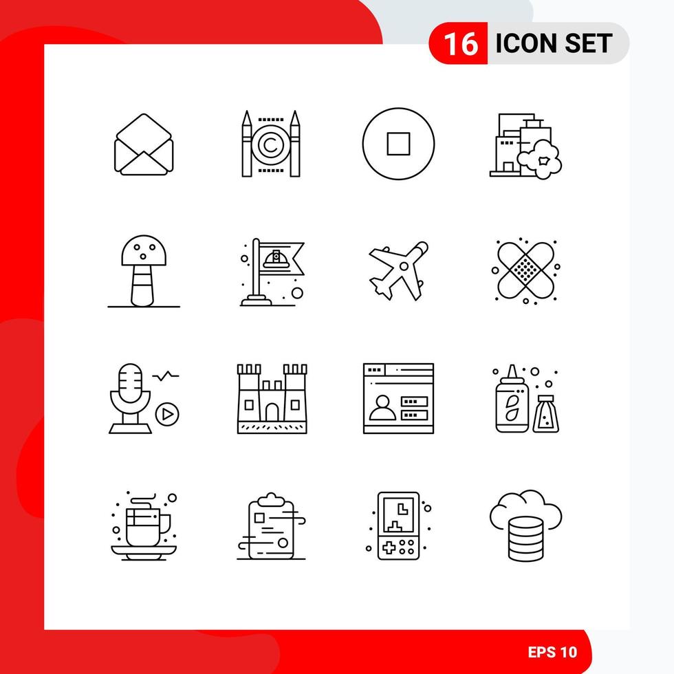 Group of 16 Modern Outlines Set for flag vegetable stop mushroom pollution Editable Vector Design Elements