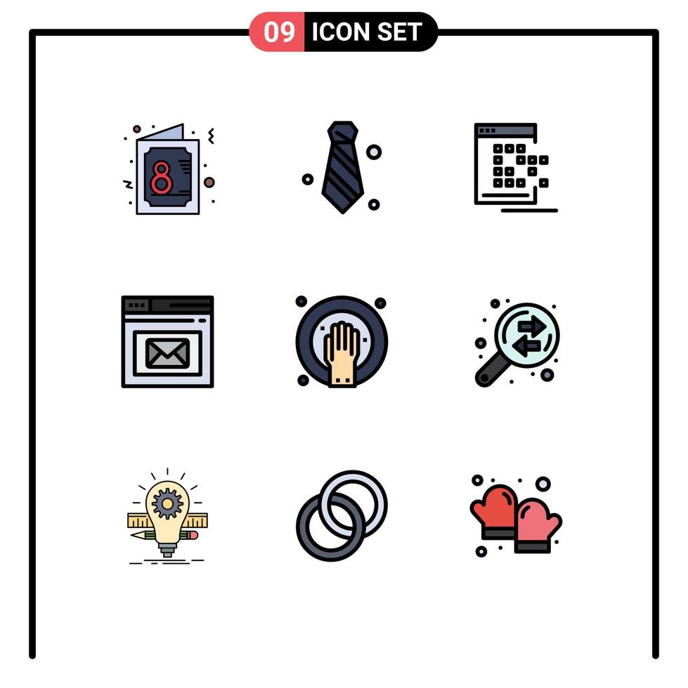 User Interface Pack of 9 Basic Filledline Flat Colors of page inbox tie browser dot Editable Vector Design Elements