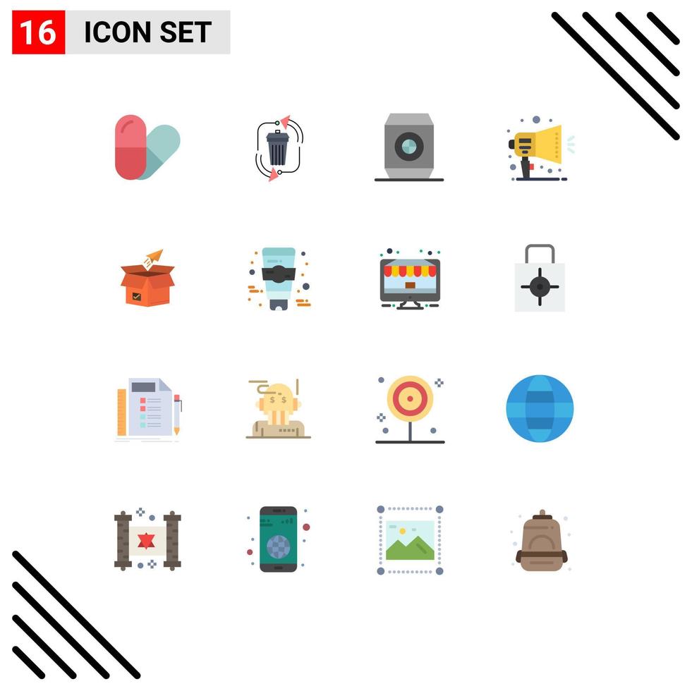 conjunto moderno de 16 colores planos y símbolos, como lanzamiento de productos, promoción de cajas de alimentos comerciales, paquete editable de elementos de diseño de vectores creativos