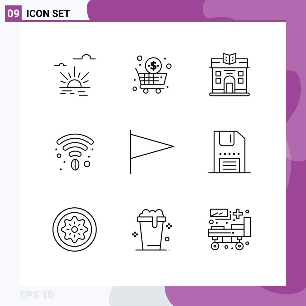 Modern Set of 9 Outlines and symbols such as disc flag city country coffee Editable Vector Design Elements