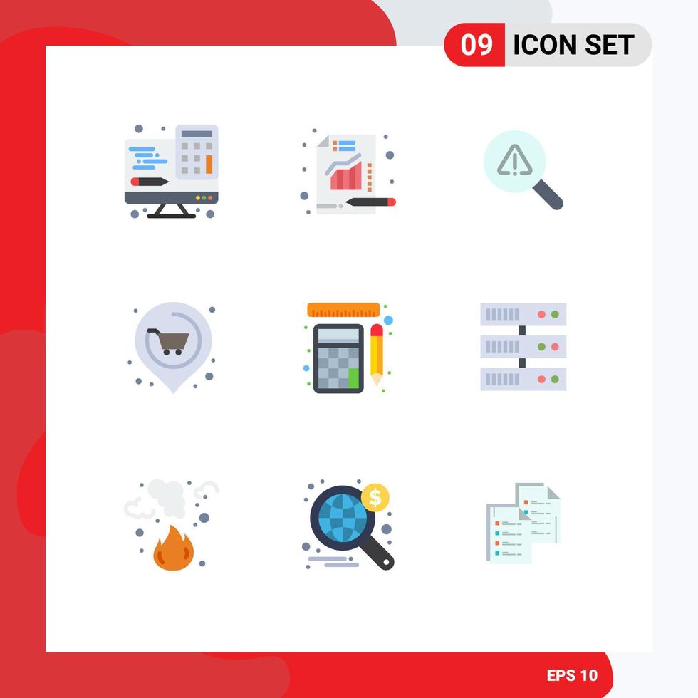 Set of 9 Modern UI Icons Symbols Signs for tools supermarket find real location Editable Vector Design Elements