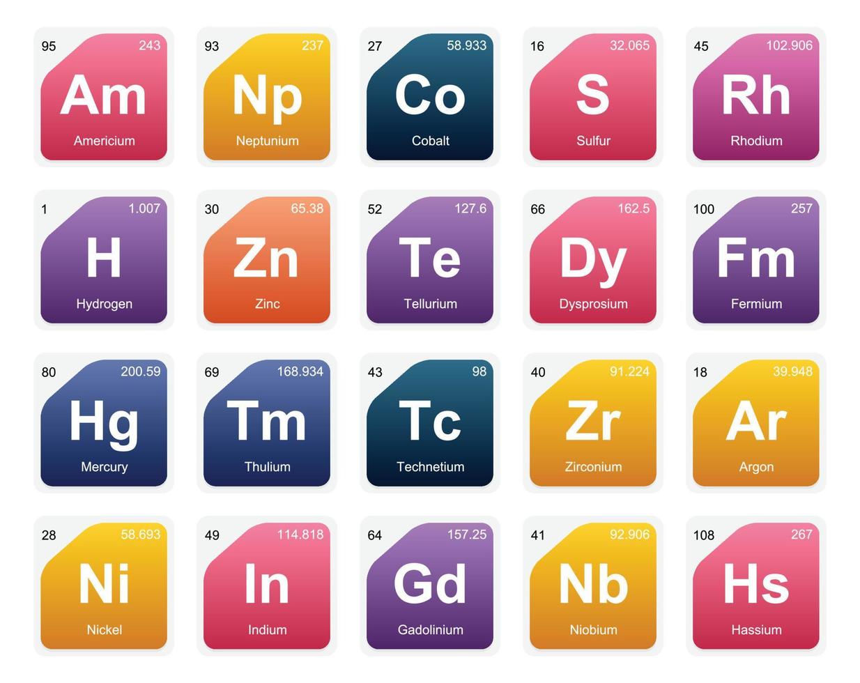 20 Preiodic table of the elements Icon Pack Design vector