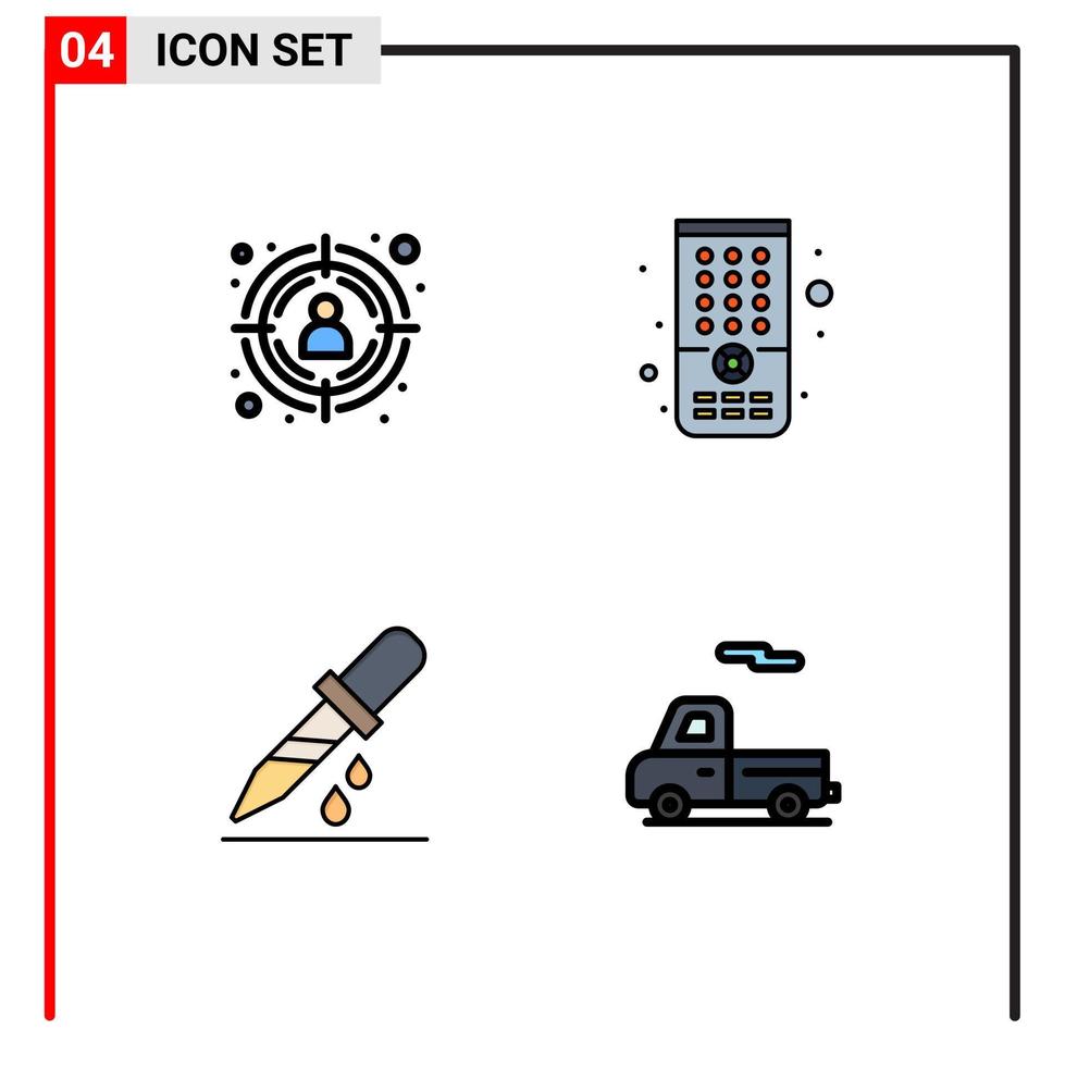 Pack of 4 Modern Filledline Flat Colors Signs and Symbols for Web Print Media such as seo medicine control droup transport Editable Vector Design Elements