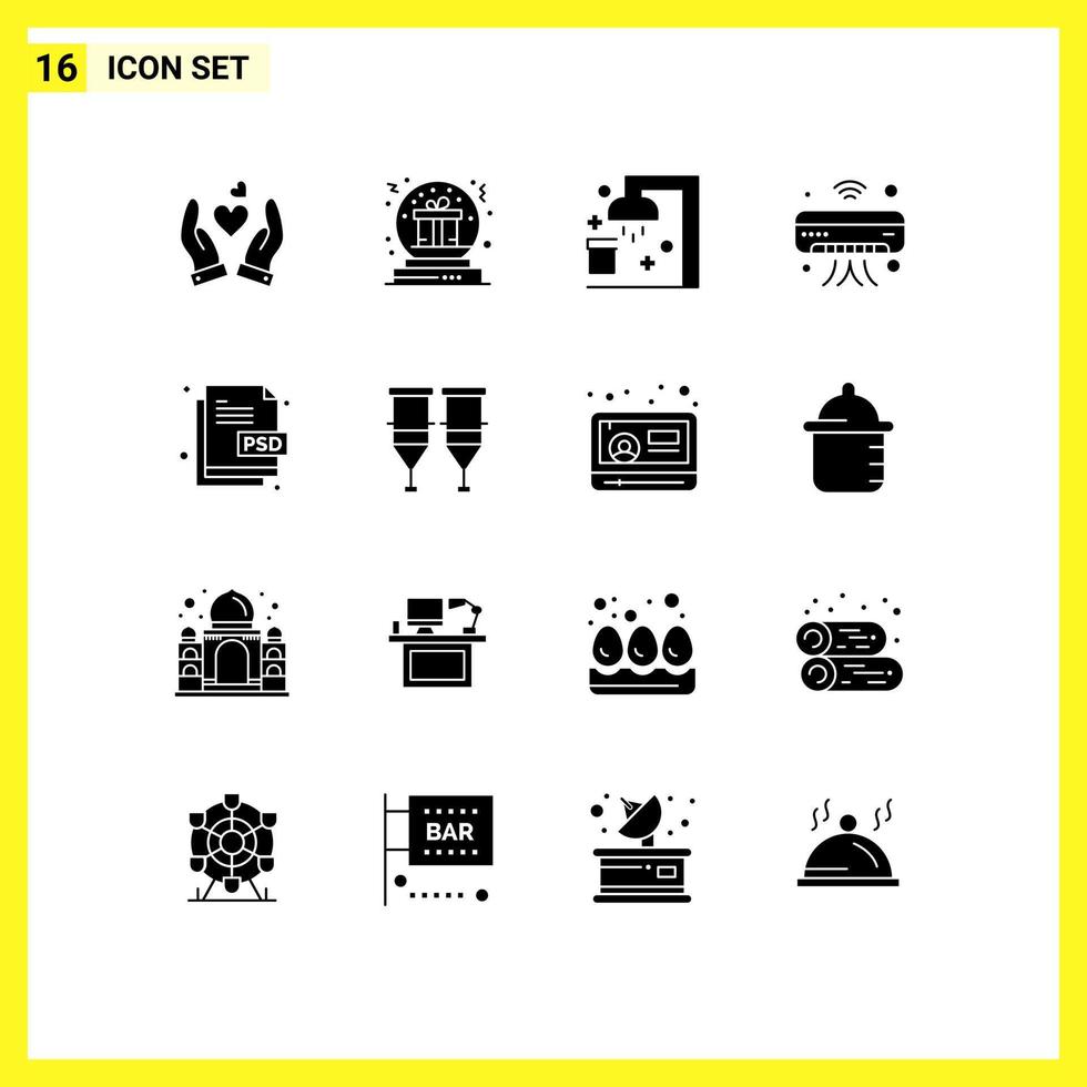 Modern Set of 16 Solid Glyphs Pictograph of wifi internet of things globe internet sport Editable Vector Design Elements