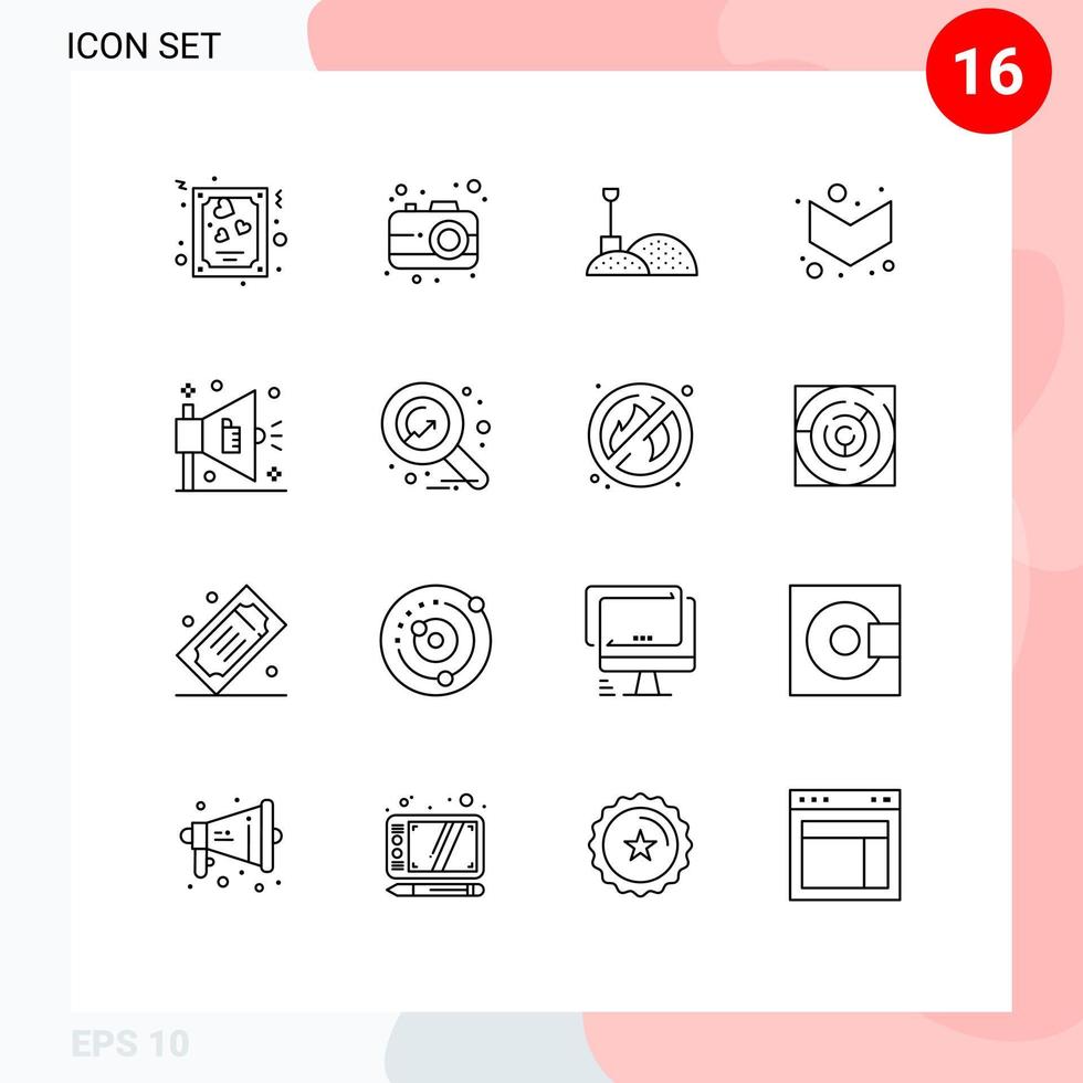 Universal Icon Symbols Group of 16 Modern Outlines of money marketing shovel advertising full Editable Vector Design Elements