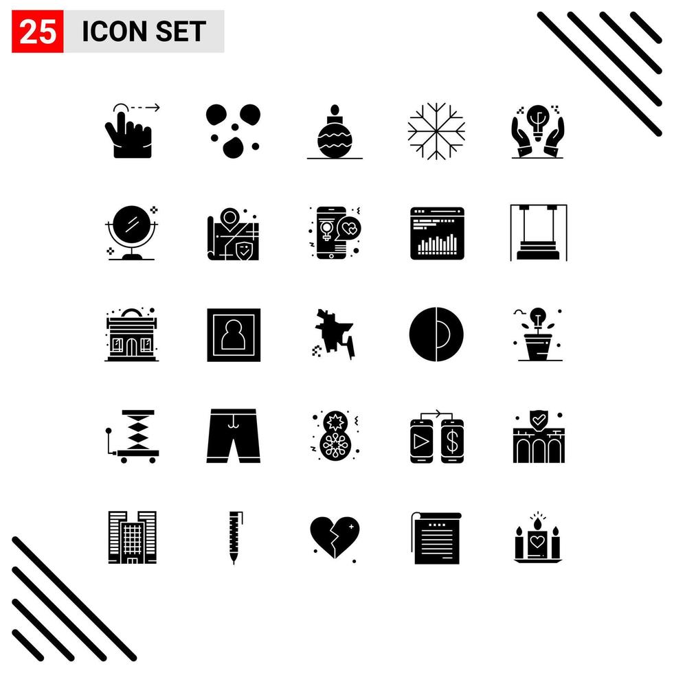 Pack of 25 creative Solid Glyphs of cleaning hand xmas idea protected ideas Editable Vector Design Elements