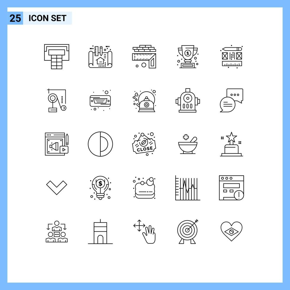 conjunto de líneas de interfaz móvil de 25 pictogramas de nivel de proceso de experimentación elementos de diseño vectorial editables ganadores creativos vector