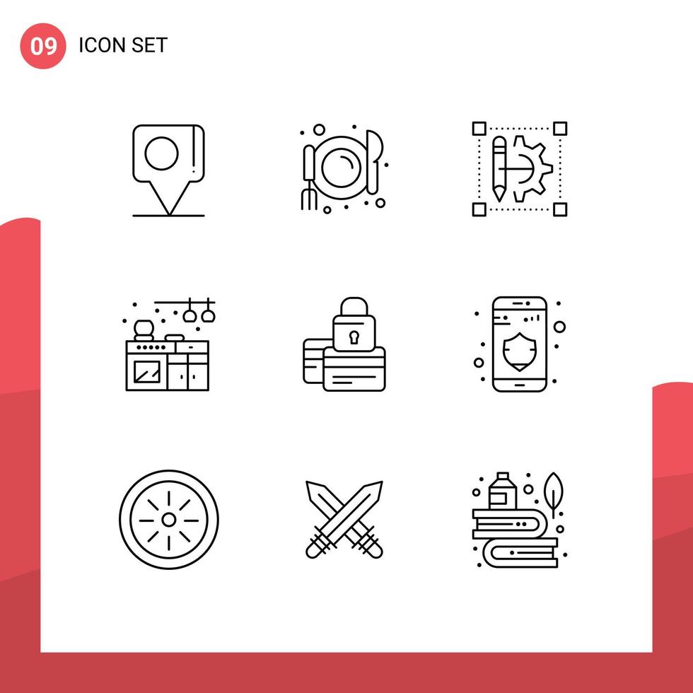 9 Creative Icons Modern Signs and Symbols of credit banking edit kitchen home Editable Vector Design Elements