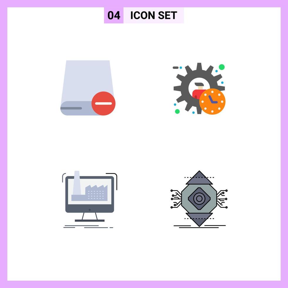 4 User Interface Flat Icon Pack of modern Signs and Symbols of computers time gadget executive factory Editable Vector Design Elements