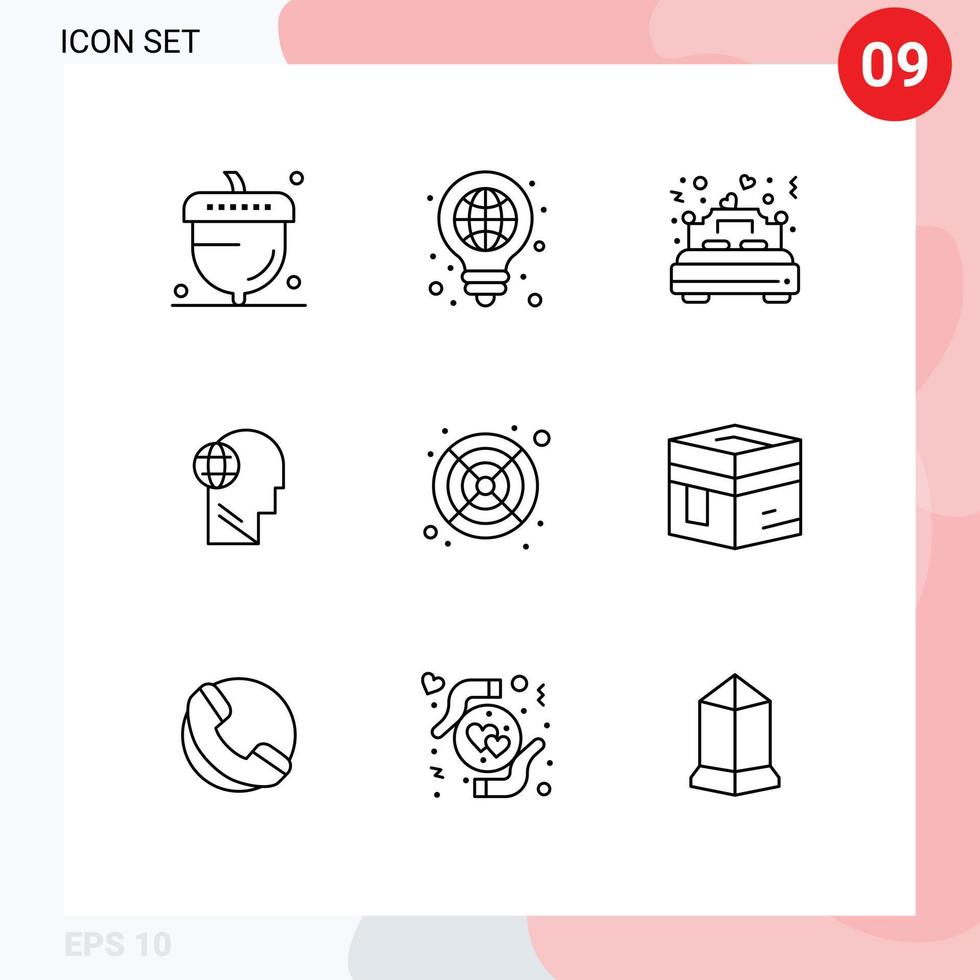 Mobile Interface Outline Set of 9 Pictograms of head business light romance married Editable Vector Design Elements