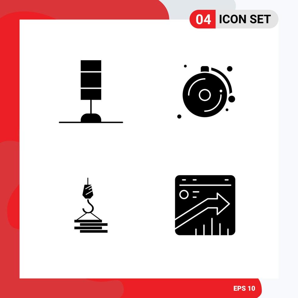 4 Universal Solid Glyph Signs Symbols of interior harbor alarm crane arrow Editable Vector Design Elements