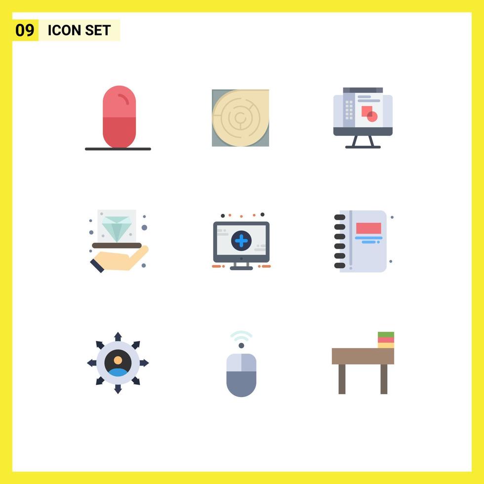 Group of 9 Flat Colors Signs and Symbols for medical hold pattern hand business Editable Vector Design Elements