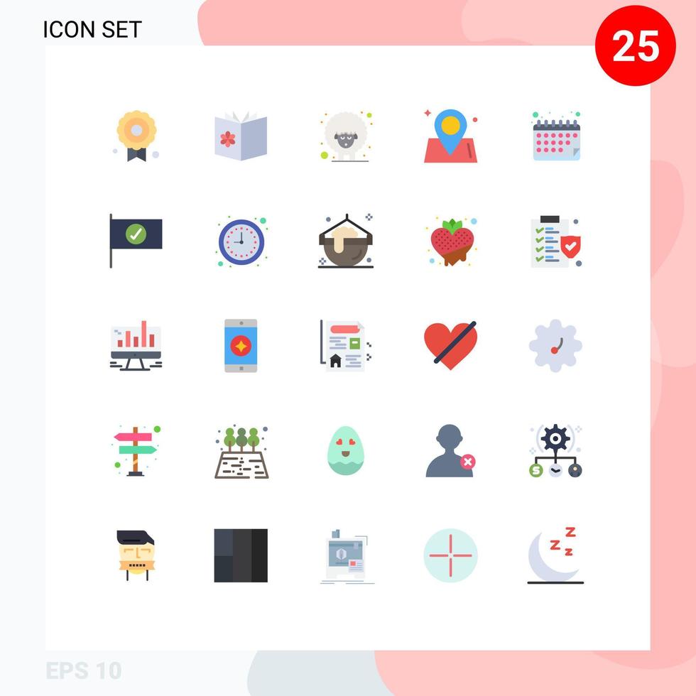 conjunto moderno de 25 pictogramas de colores planos de elementos de diseño de vector editables de ubicación de camino de pascua del mundo del calendario