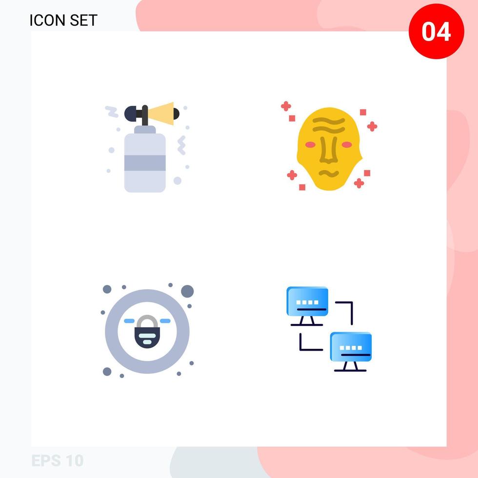 Set of 4 Modern UI Icons Symbols Signs for horn lock party science security Editable Vector Design Elements