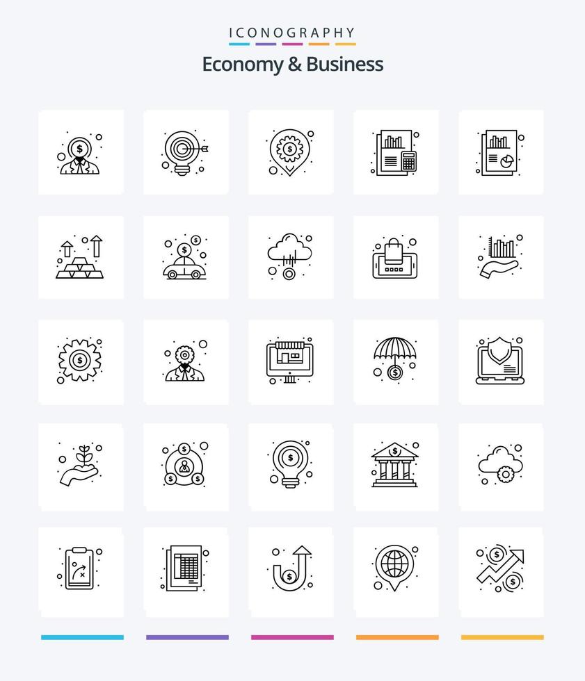 Creative Economy And Business 25 OutLine icon pack  Such As document. finance. accessibility. document. accounting vector