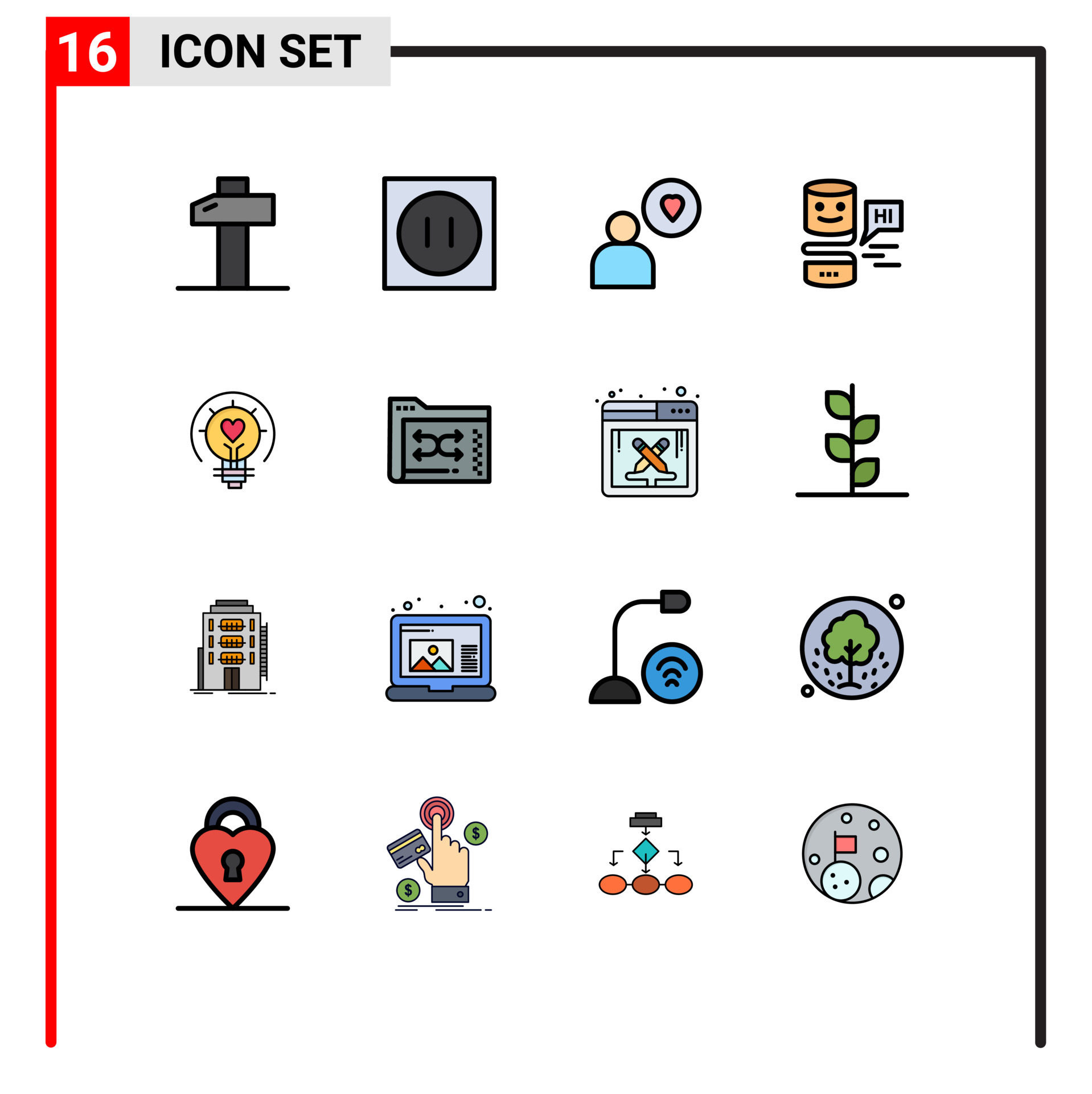 16 Flat Color Filled Line concept for Websites Mobile and Apps light