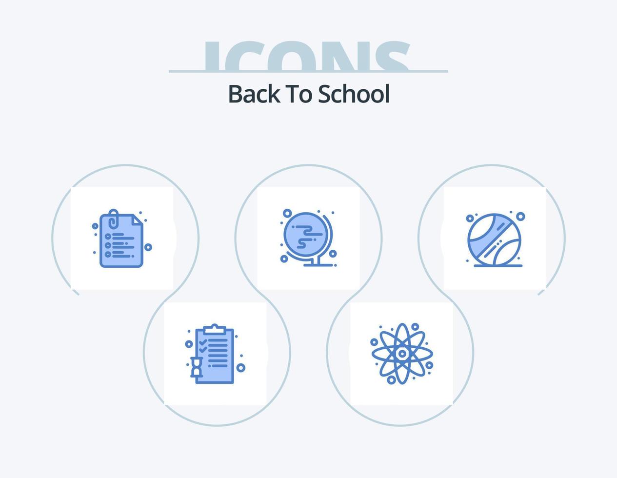 Back To School Blue Icon Pack 5 Icon Design. school. office. paper. globe. school vector