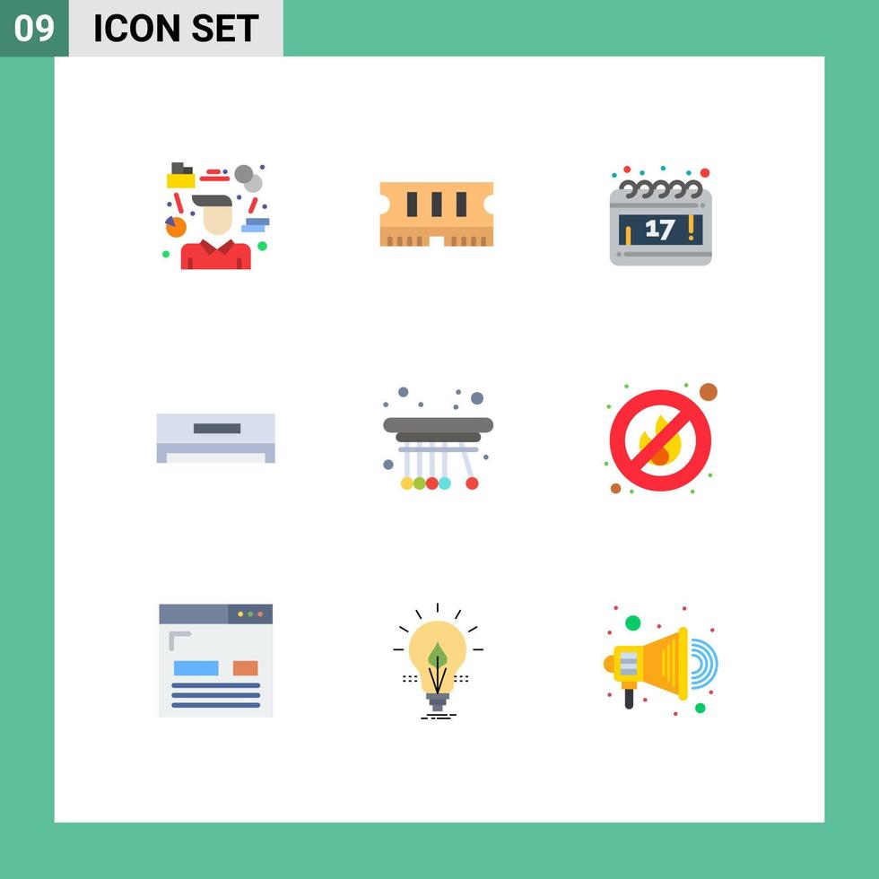 Universal Icon Symbols Group of 9 Modern Flat Colors of physics movement calendar technology cooling Editable Vector Design Elements