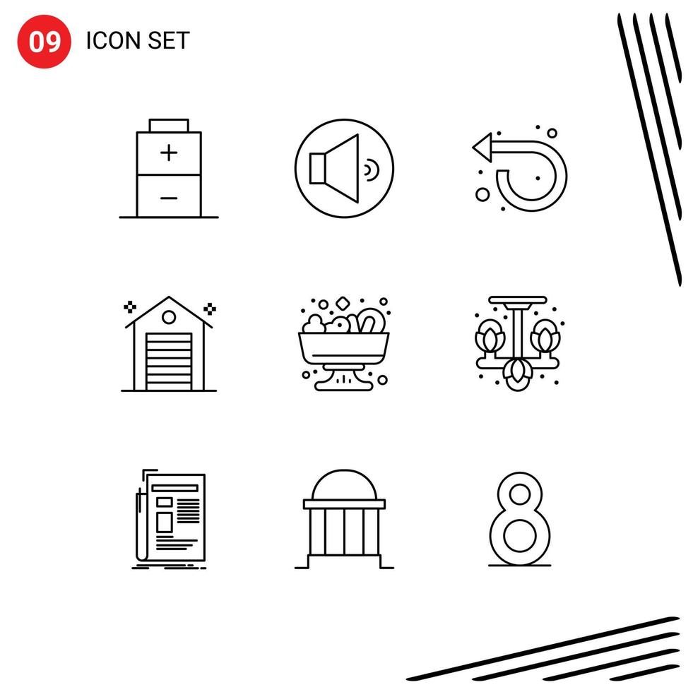 9 Thematic Vector Outlines and Editable Symbols of home food repeat salad office Editable Vector Design Elements