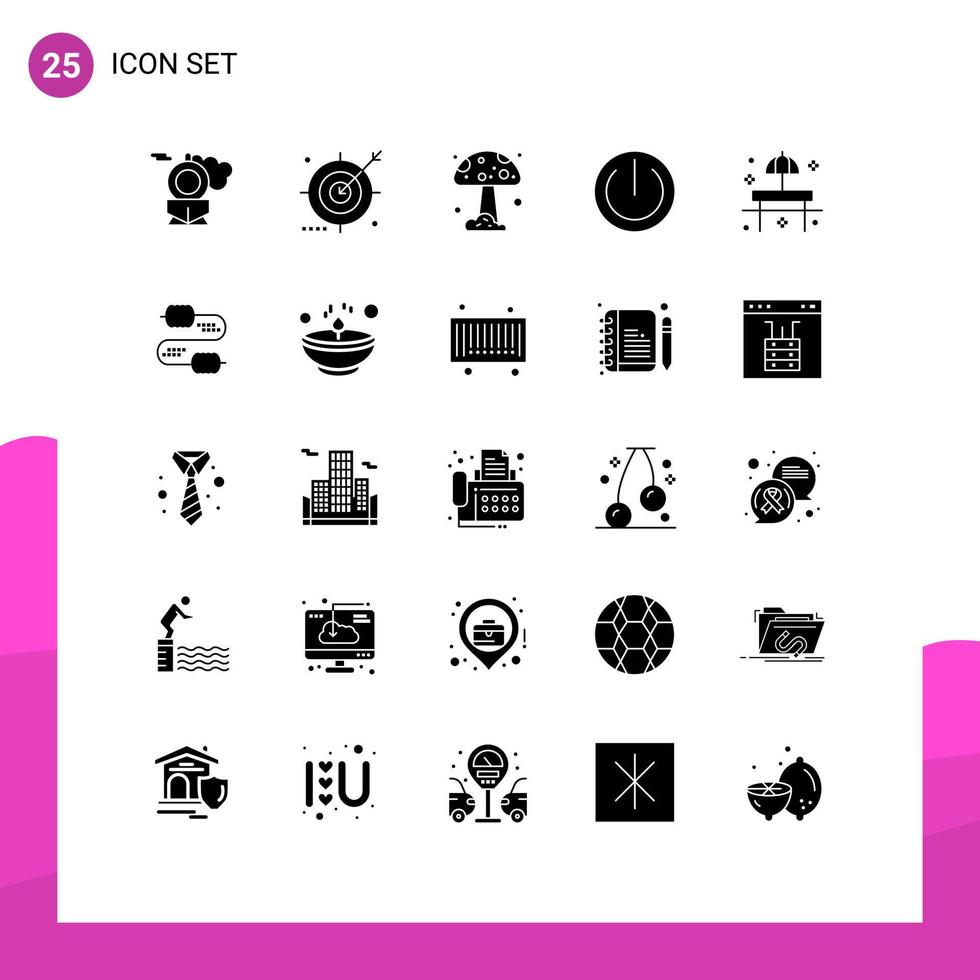 Editable Vector Line Pack of 25 Simple Solid Glyphs of table restaurant forest park power Editable Vector Design Elements