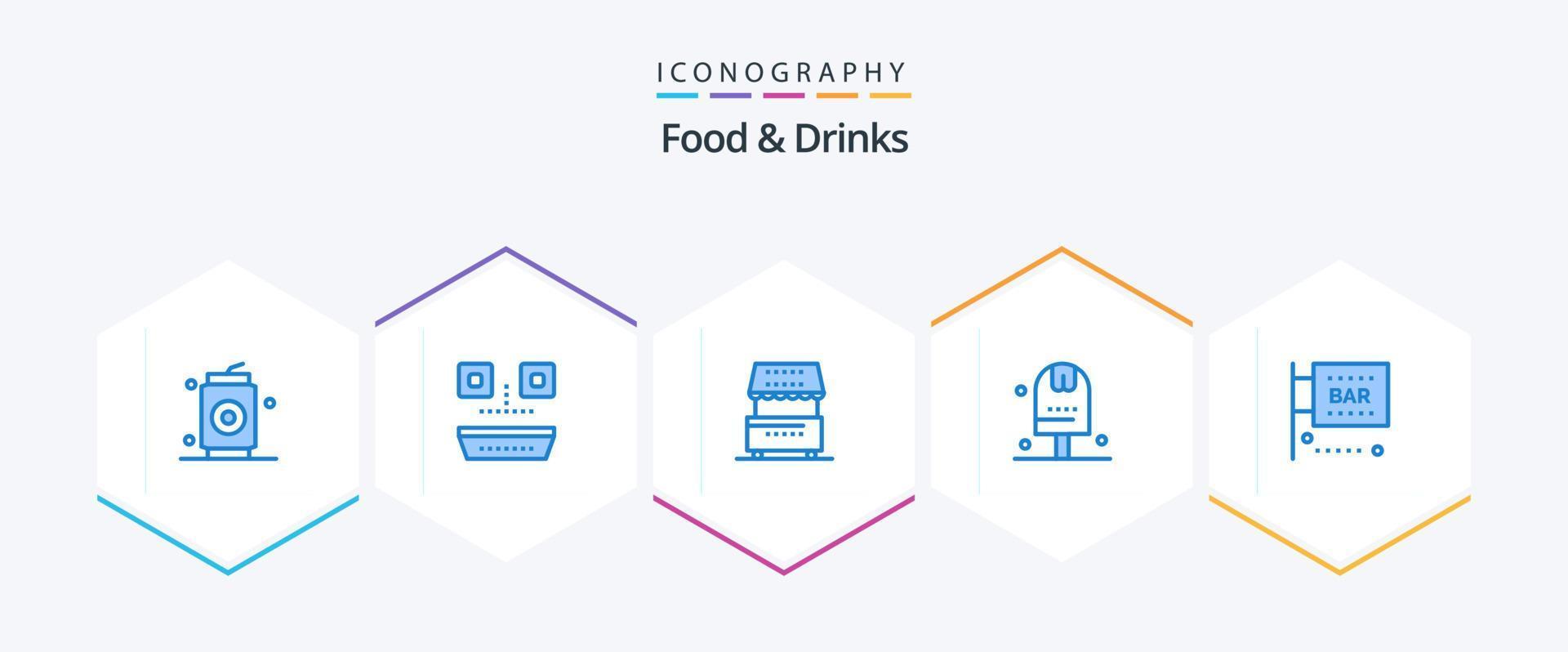 Food and Drinks 25 Blue icon pack including set. food. cooking. done. meal vector